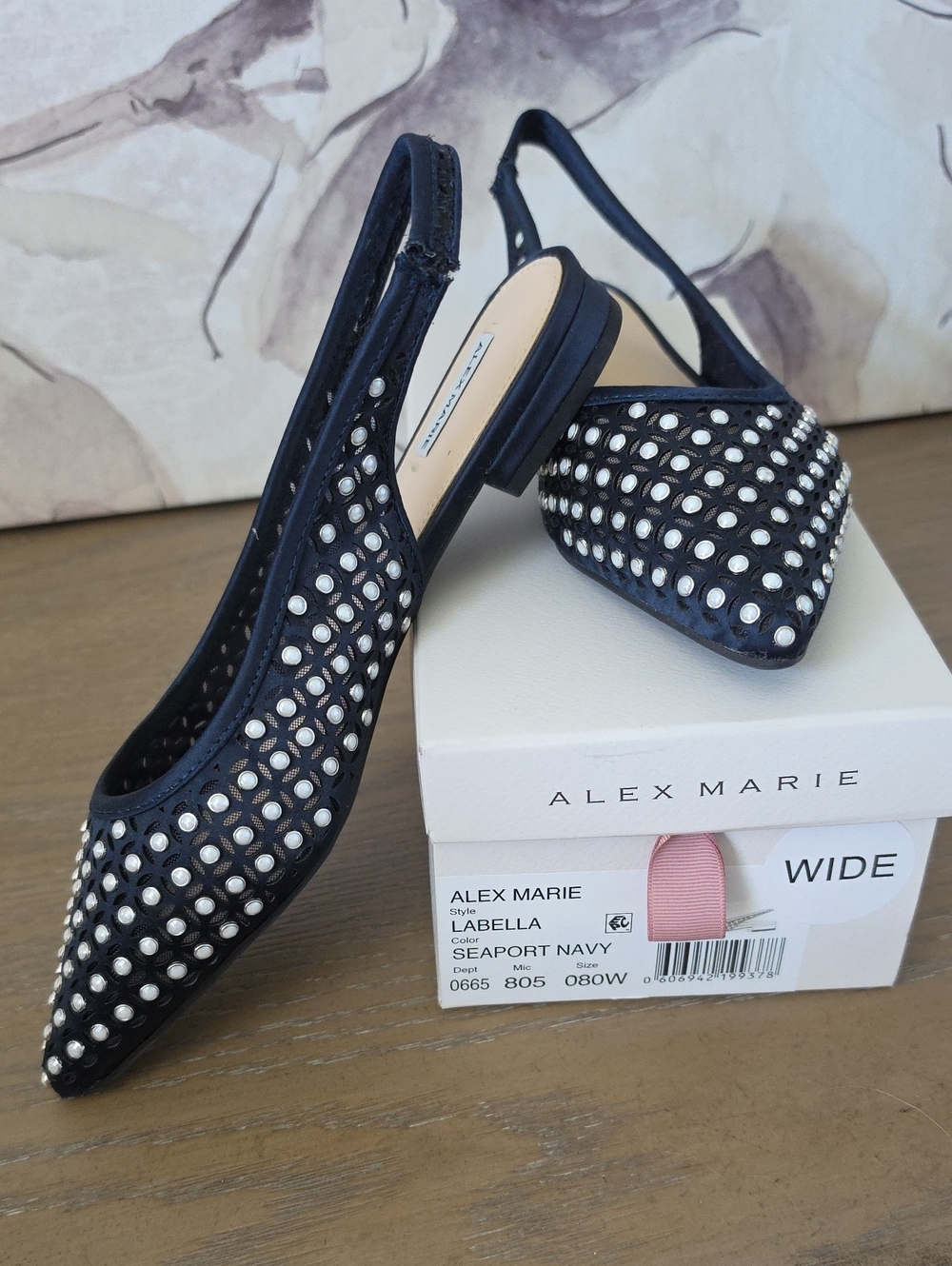 Alex Marie Seaport Navy Crystal-Studded Slingback Flats